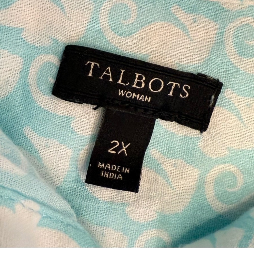 Talbots Seahorse Print Cotton Button Down ‎ 2X Coastal Beach Blouse Blue women - Picture 8 of 9